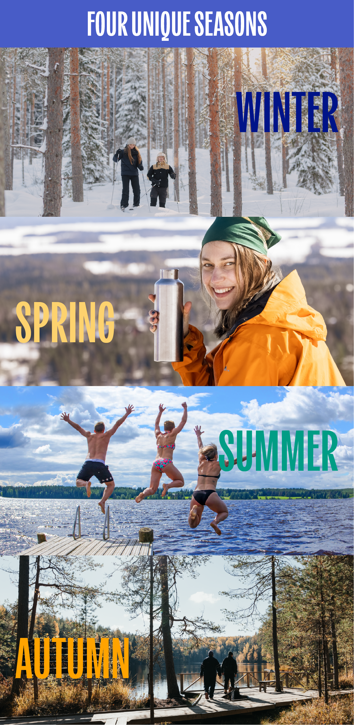 Four uniquie seasons: winter, spring, summer and autumn
